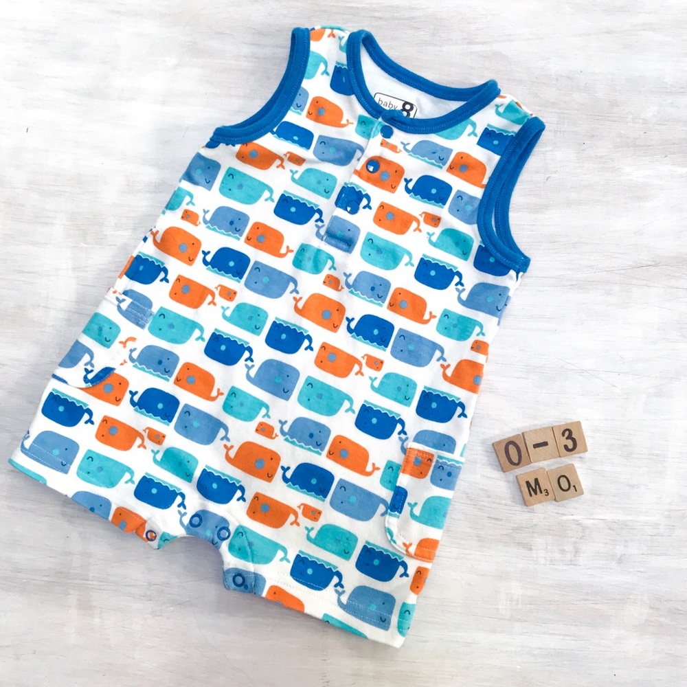 Whale Sleeveless Romper | 0-3 Mo